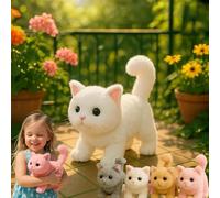 My Realistic Cat Toys - Bring Endless Joy and Warmth, 2025 New Ai Interactive Plush Cat Stuffed Animal with Walks, Meows & Tail Wagging, Robot Kitten Acts Like a Real Cats white