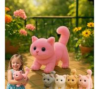 My Realistic Cat Toys - Bring Endless Joy and Warmth, 2025 New Ai Interactive Plush Cat Stuffed Animal with Walks, Meows & Tail Wagging, Robot Kitten Acts Like a Real Cats pink