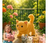 My Realistic Cat Toys - Bring Endless Joy and Warmth, 2025 New Ai Interactive Plush Cat Stuffed Animal with Walks, Meows & Tail Wagging, Robot Kitten Acts Like a Real Cats yellow