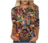 My Recent Orders Blouse for Women UK Cute Cats Print Tunic Tops 2025 Summer Fashion Round Neck Shirts Dressy Casual 3/4 Sleeve Tops Comfy Lightweight Loose Fit T-Shirt Going Out Tee