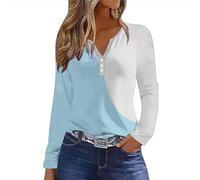 My Recent Orders Going Out Tops for Women UK Women's Fashionable Casual Patchwork Color Button Long Sleeved T Shirt Top Dressy Going Clearance Track My Order Out for Delivery Today