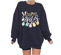 My Recent Orders Happy Easter Sweatshirt for Women UK Casual Long Sleeve Crewneck Pullover Tops 2024 Funny Letter Eggs Printed Shirts Spring Summer Fashion Loose Fit Blouses Going Out Jumper