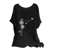My Recent Orders Linen Tops for Women UK Plus Size Shirts 2024 Summer Short Sleeve Crewneck Blouses Funny Daisy Dandelion Butterfly Print T-Shirts Ladies Elegant Loose Fit Cheesecloth Clothes