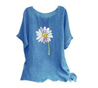 My Recent Orders Linen Tops for Women UK Plus Size Shirts 2024 Summer Short Sleeve Crewneck Blouses Funny Daisy Dandelion Butterfly Print T-Shirts Ladies Elegant Loose Fit Cheesecloth Clothes