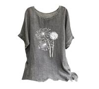 My Recent Orders Linen Tops for Women UK Plus Size Shirts 2024 Summer Short Sleeve Crewneck Blouses Funny Daisy Dandelion Butterfly Print T-Shirts Ladies Elegant Loose Fit Cheesecloth Clothes