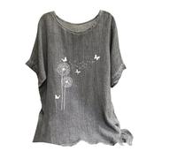 My Recent Orders Linen Tops for Women UK Plus Size Shirts 2024 Summer Short Sleeve Crewneck Blouses Funny Daisy Dandelion Butterfly Print T-Shirts Ladies Elegant Loose Fit Cheesecloth Clothes