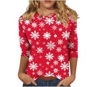 My Recent Orders Merry Christmas Tops for Women 2024 Casual Crew Neck 3/4 Sleeve Tunic Shirts Funny Xmas Tree Snowflake Santa Print Tshirts Dressy Trendy Lightweight Loose Fit Blouse