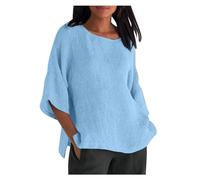 My Recent Orders Oversized Linen Shirt Womens Women's Fashionable Casual Three Quarter Sleeve Round Neck Cotton and Linen Pay in 5 Monthly Payments Items Amazon Pay Monthly Items Light Blue