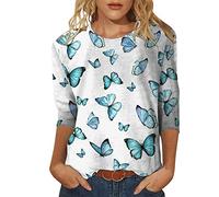 My Recent Orders Oversized Linen Shirts for Women Womens Daily Butterfly Print O Neck Tops Three Quarter Sleeve Round Neck Tee Under 50P Items Amazon Autumn Sale 2024
