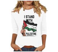 My Recent Orders Placed by Me 3/4 Sleeve Shirts for Women Casual Free Palestine Flag Tops UK Fashion Crewneck Tunic T-Shirts 2024 Summer Solid Tunic Blouses Dressy Going Out Peace Tee Ladies