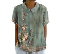 My Recent Orders Placed by Me Linen Shirts for Women Summer Short Sleeve Tops Casual Lapel Neck Button Back Blouses Ladies Floral Print Tshirts UK 2024 Fashion Plus Size Tee Blouses