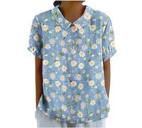 My Recent Orders Summer Linen Tops for Women UK Casual Dandelion Print Shirts 2024 Dressy Short Sleeve Lapel Neck Blouses Ladies Solid Oversized T-Shirts Going Out Blouses