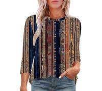 My Recent Orders Women's Summer Blouse UK Casual 3/4 Sleeve Crewneck Cotton Tops 2025 Fashion Pleated Floral Striped Printed Shirts Lightweight Breathable Going Out T-Shirt Loose Fit Top