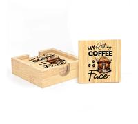 MY RESTING COFFEE FACE - Highland Cow Coffee Lover Gift - Bamboo Wood Square Coaster, Set of 5, Tableware, Coee, Tea, Drink Coaster.