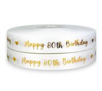 My Ribbon Laces Gold Swirly Foil Print Happy Birthday Satin 2m x 25mm Ribbon for Cakes, Gift Wrap, Cards & Crafts