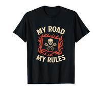 My Road My Rules Motorcycle Skull Pistons Flag T-Shirt