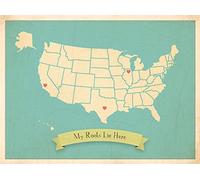 My Roots USA Personalized Wall Map 12x18 Inch Print, Kid's USA Map Wall Art, Children's Us Wall Art Print, Kid's Travel USA Map, Customized Map, Nursery Décor, Nursery Wall Art, Vintage World Map