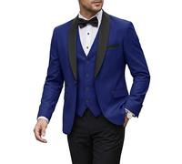 My’S Mens 3 Piece Tuxedo Set with Bow Tie, Shawl Lapel One Button Jacket Vest & Pants, Slim Fit Suit Prom Party Wedding Tux, Royal Blue, XL