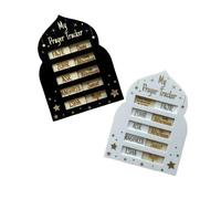 My Salah Prayer Tracker for Kids & Adults - Wooden Islamic Daily Prayer Tracker Board, Mosque Arch Design Salah Chart for Fajr, Zuhr, Asr, Maghrib & Isha - Islamic Ramadan Learning Tool (Black)