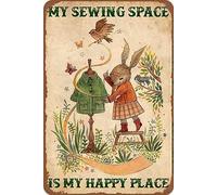 My Sewing Space Is My Happy Place Challenging Living Room, Kitchen, Farm Tin Sign Hanging Poster Decor Rustic Home Decor 8X12 Inches