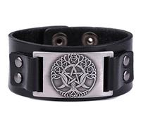 My Shape Tree of Life Triple Moon Goddess Leather Bracelet Pentagram Wicca Amulet Men's Bangle, M, Leather, No information