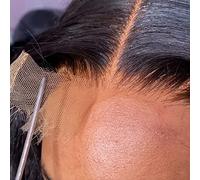 MY SHINY WIGS Skinlike HD Lace Closure 5x5, Bleached Knots Pre Plucked Clean Hairline, Unprocessed Brazilian Virgin Human Hair, Straight, Natural Black, 14 Inch Closure Only