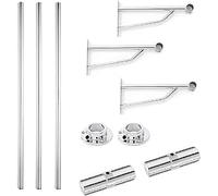MY Shopfitting 25MM OR 1 INCH Wardrobe/Alcove Chrome Tube Kit - 3 m Length, 2 x Heavy Duty Wall-Fix Support Arms, 2 X TUBE JOINER and 2 x Wall Sockets