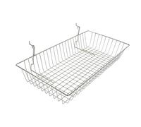 My Shopfittings Chrome Slatwall Shelves & Baskets - 60 x 30 x 10cm. Gridwall/Slatwall Shallow Multifit Basket - W600mm / 24″ Large 600mm wide chrome multi-fit basket. (1)