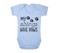 My siblings have paws (pawprints) [BBY4] baby grow vest, 0-3 months, Pastel Blue