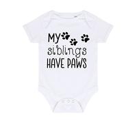 My siblings have paws (pawprints) [BBY4] baby grow vest, 3-6 months, White