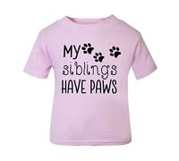 My Siblings Have Paws (Pawprints) [BBY4] Short Sleeve Cotton Toddler t Shirt, 2-3 Years, Pastel Pink