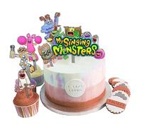 My Singing Monsters Birthday Topper Decorations 6Pcs Cake Stick Tag - Cute Baked Cake Card Anime Game Party Supplies Decor
