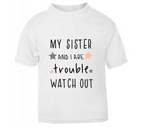 My Sister and I are Trouble Watch Out (Stars Style) Family Statement [BBY7] Short Sleeve Cotton Toddler t Shirt, 1-2 Years, White