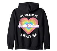 My Sister In South Dakota Loves Me Heart Retro Groovy USA Zip Hoodie