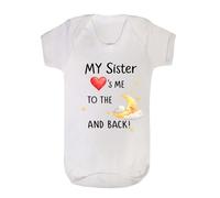 My Sister Loves Me to the Moon and Back Baby Bodysuit, White, Short Sleeve, Cute Slogan Design (WHITE, 3-6 months)