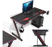 My SIT Gaming Table Titan with Color Change RGB LED Light - Headphone Hook PC Holder Mousepad Cup Holder - Cable Management - Gaming Desk Game Station Office Study Computer PC Laptop Table in Black