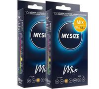 MY.SIZE Mix Condoms 53mm 20 Pieces - Regular Size | Variants: Blue, red Strawberry Flavor, Ribbed, Natural | Premium Condoms | German Brand | Thickness 0.07 mm