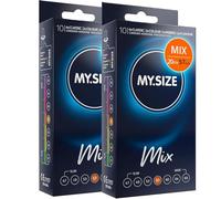 MY.SIZE Mix Condoms 57mm 20 Pieces - Size XL | Variants: Blue, red Strawberry Flavor, Ribbed, Natural | Premium Condoms | German Brand | Thickness 0.07 mm | Made of Natural Rubber Latex