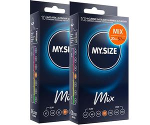 MY.SIZE Mix Condoms 57mm 20 Pieces - Size XL | Variants: Blue, red Strawberry Flavor, Ribbed, Natural | Premium Condoms | German Brand | Thickness 0.07 mm | Made of Natural Rubber Latex