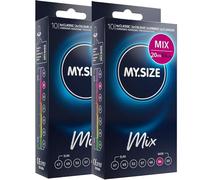 MY.SIZE Mix Condoms 64mm 20 Pieces - Size XXXL | Variants: Blue, red Strawberry Flavor, Ribbed, Natural | Premium Condoms | German Brand | Thickness 0.07 mm | Made of Natural Rubber Latex