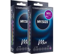 MY.SIZE Mix Condoms 69mm 20 Pieces - Size XXXXL | Variants: Blue, red Strawberry Flavor, Ribbed, Natural | Premium Condoms | German Brand | Thickness 0.07 mm
