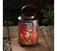 My Smart Buy 24Cm Butterfly Solar Hanging Lantern - Stained Glass Effect Led - Hand-Painted Bronze Decorative Outdoor Garden Light