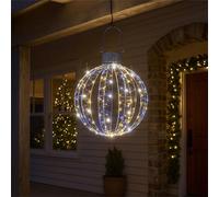 My Smart Buy 50Cm Silver Christmas Hanging Ball - 160 Warm & White Micro Leds With Flash Effect, 5M Cable