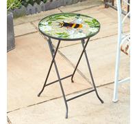 My Smart Buy Bee Glass Table - 50 X 35 Cm Hand-Painted Bee Design, Folding Metal Legs, Perfect For Patios, Balconies, Conservatories