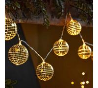 My Smart Buy Glitter Ball String Lights Set Of 10 Gold Or Silver Warm White Led Disco Bauble Lights 1.35M Battery Operated Indoor Use