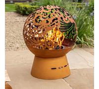 My Smart Buy Helios Fireglobe Oxidised Steel Fireglobe With Dragon Cut-Out Light Display Outdoor Firepit For Logs Or Briquettes - 57 X 45Cm