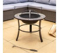 My Smart Buy Nero Stonegate Steel Firepit With Mosaic Top - Bbq Grill, Easy Assembly & Handles - For Logs, Briquettes & Charcoal - 63 X 60Cm