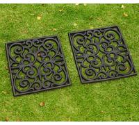 My Smart Buy Set Of 2 Decorative Rubber Stepping Stones 31Cm Square Non-Slip Garden Lawn Path Pads With Scrollwork Design