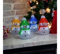 My Smart Buy Set Of 4 Acrylic Snowmen - Battery Operated, 8 Warm White Leds Each, Timer Function, Indoor & Outdoor