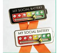 My Social Battery Badge Pin, 2026 Updated Social Battery Pin with 7 Emoji Levels Brooch for Introverts Gift